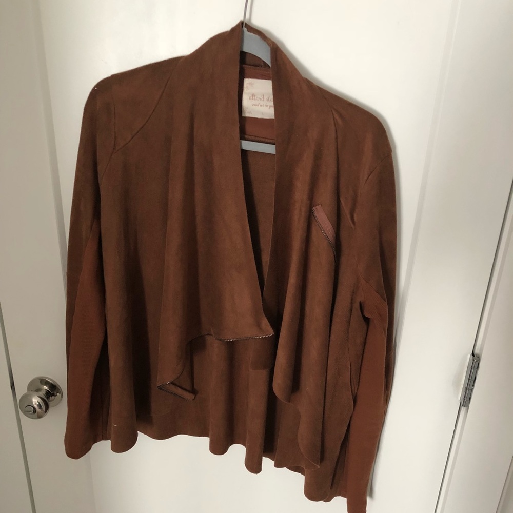 Faux suede drape front jacket